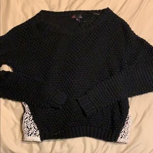 black sweater with lace sides